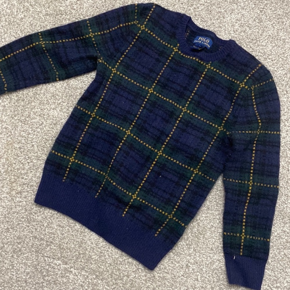 Polo Ralph Lauren tartan plaid crew neck sweater. Size 7